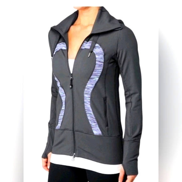 Lululemon Stride Gray Purple Space Dye Zip Front Hood Athletic Jacket Size 10-12 - Picture 1 of 7